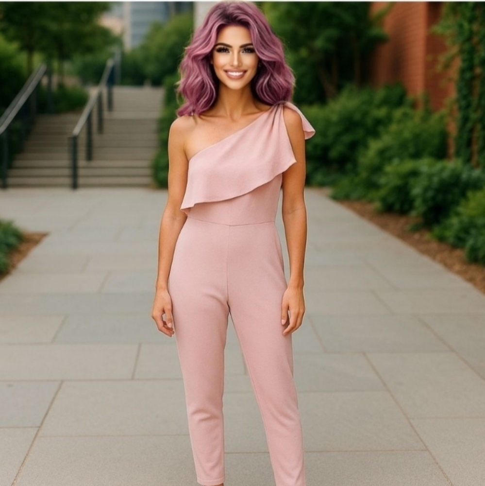 Missguided One Shoulder Blush And Gently Used No Sn Pink Off-Shoulder Jumpsuit